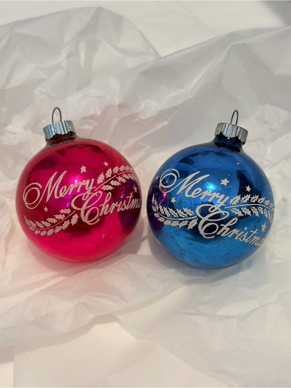 Shiny Brite Merry Christmas Glass Ornament Set - Pink & Blue